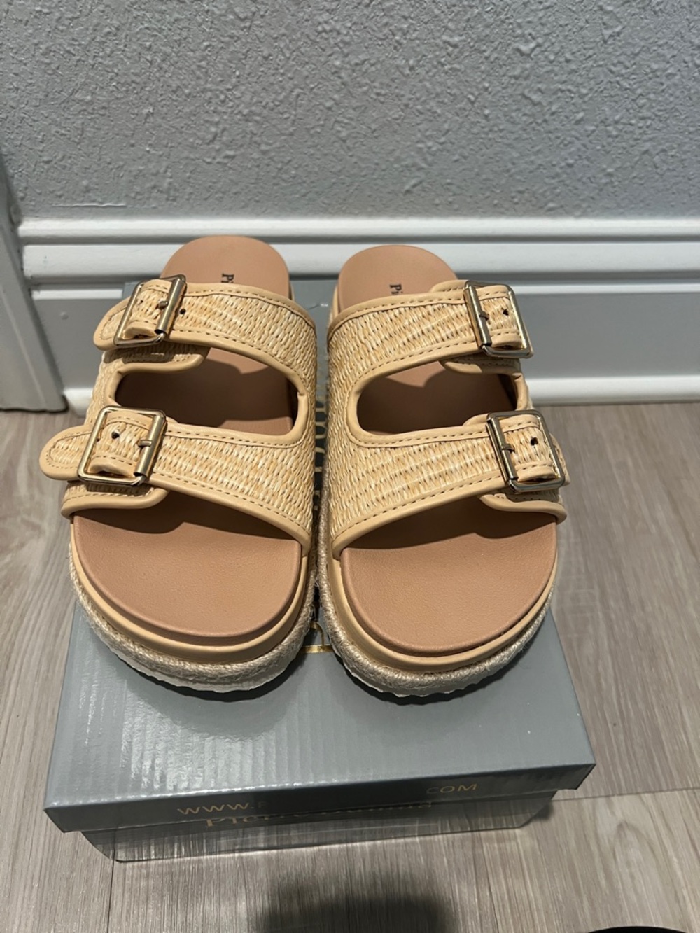 Pierre Dumas Tan Woven Double-Buckle Slide Sandals